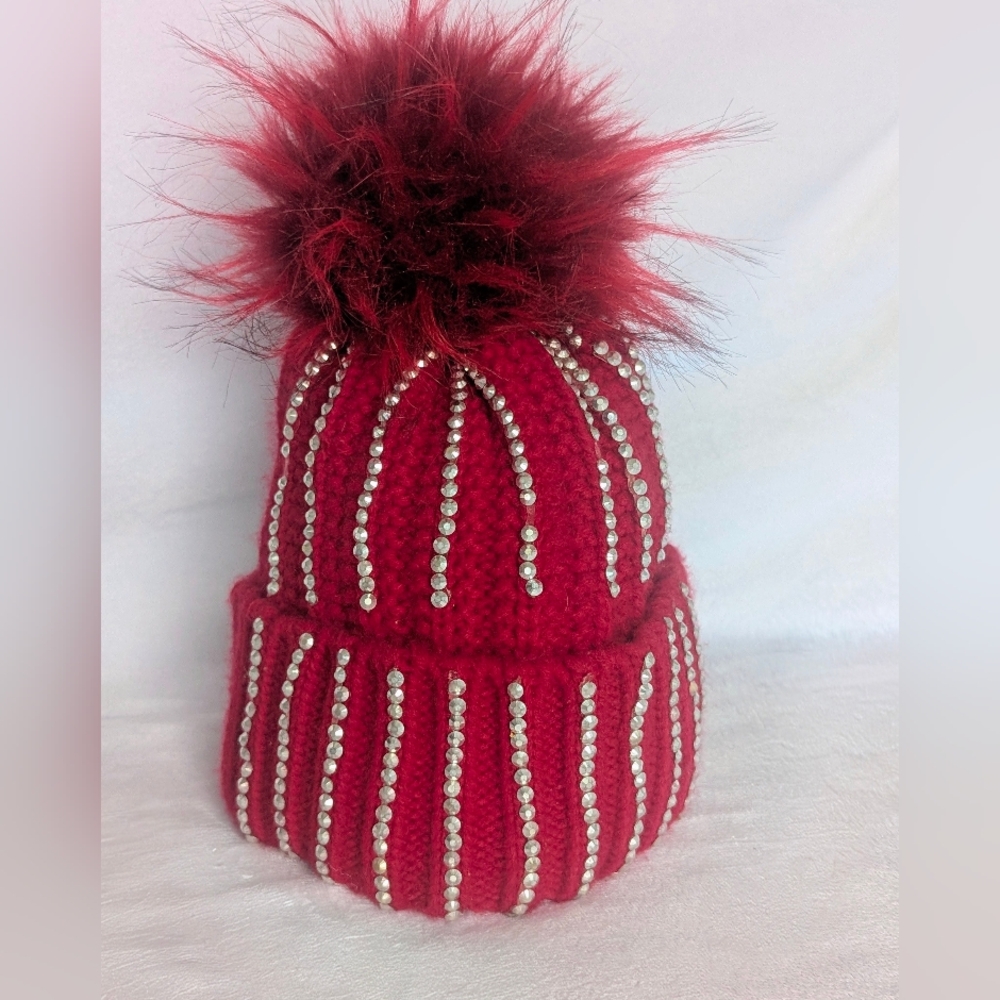 Women's Winter Hat with Bling Rhinestone Accents